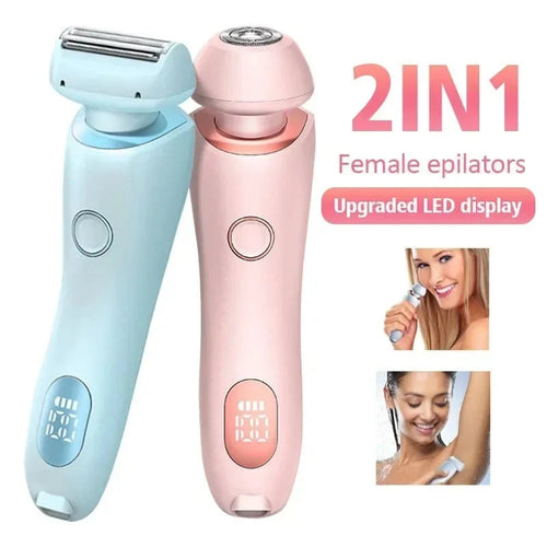 آلة إزالة الشعر 2 في 1، ماكينة حلاقة كهربائية قابلة لإعادة الشحن بمنفذ USB للنساء، ماكينة حلاقة للجسم والوجه والساقين والإبطين ومنطقة البكيني واليدين والعانة، مزيل شعر
