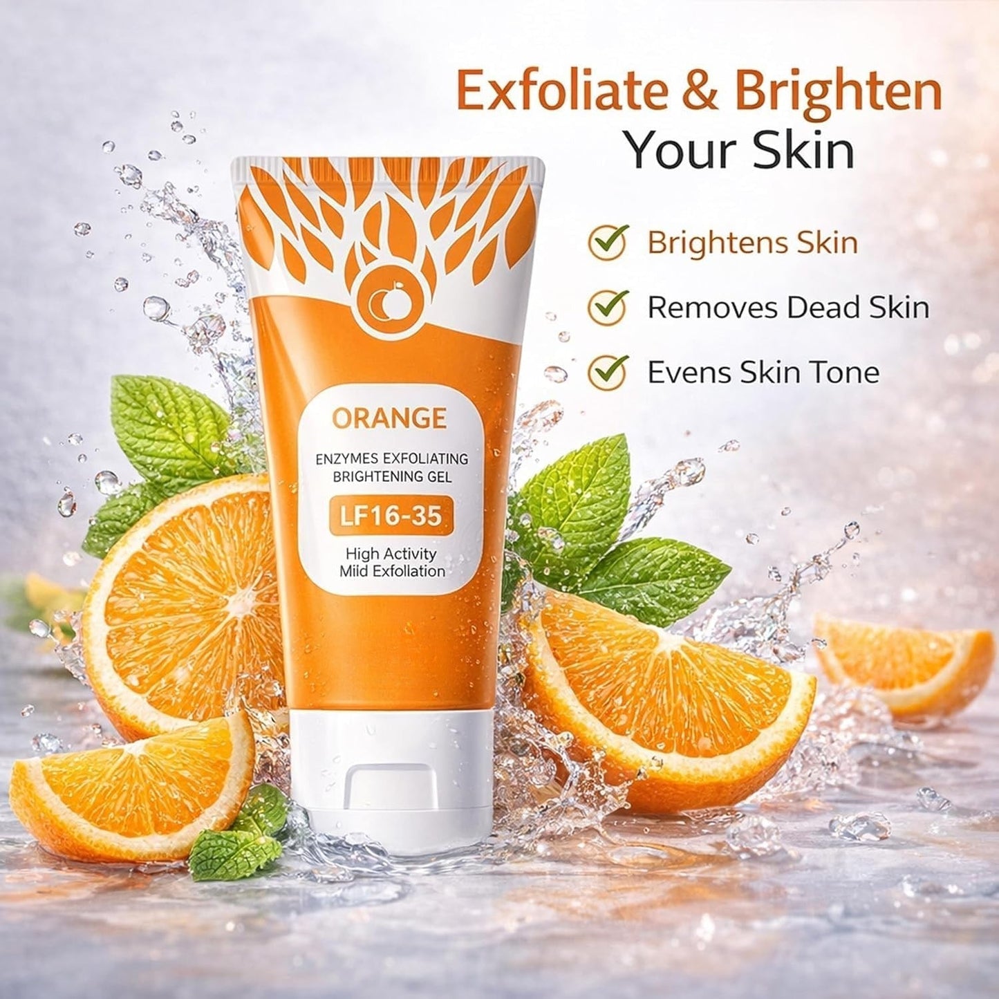Orange Brightening Exfoliating Gel – Deep Cleansing Face Peeling Gel for Dead Skin Removal & Instant Glow – Smooth Radiant Skin