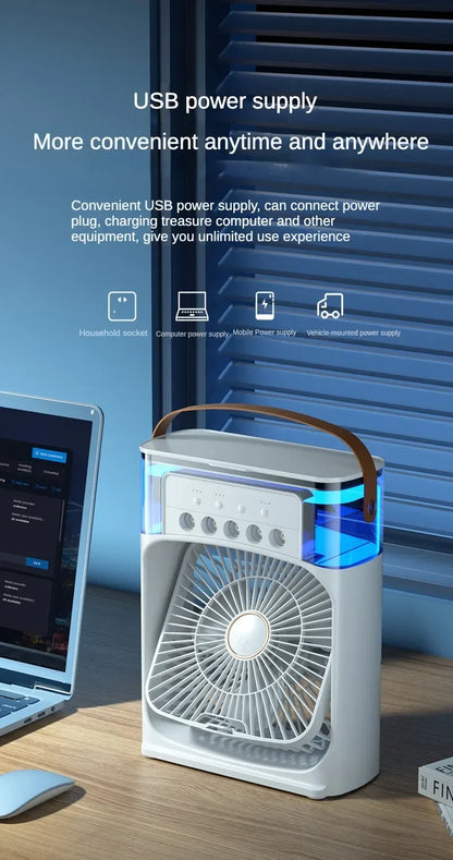 Portable Ice Cooling Fan Air Cooler – USB Rechargeable Mini AC Fan with Water Tank & 3-Speed Cooling for Home, Office & Bedroom