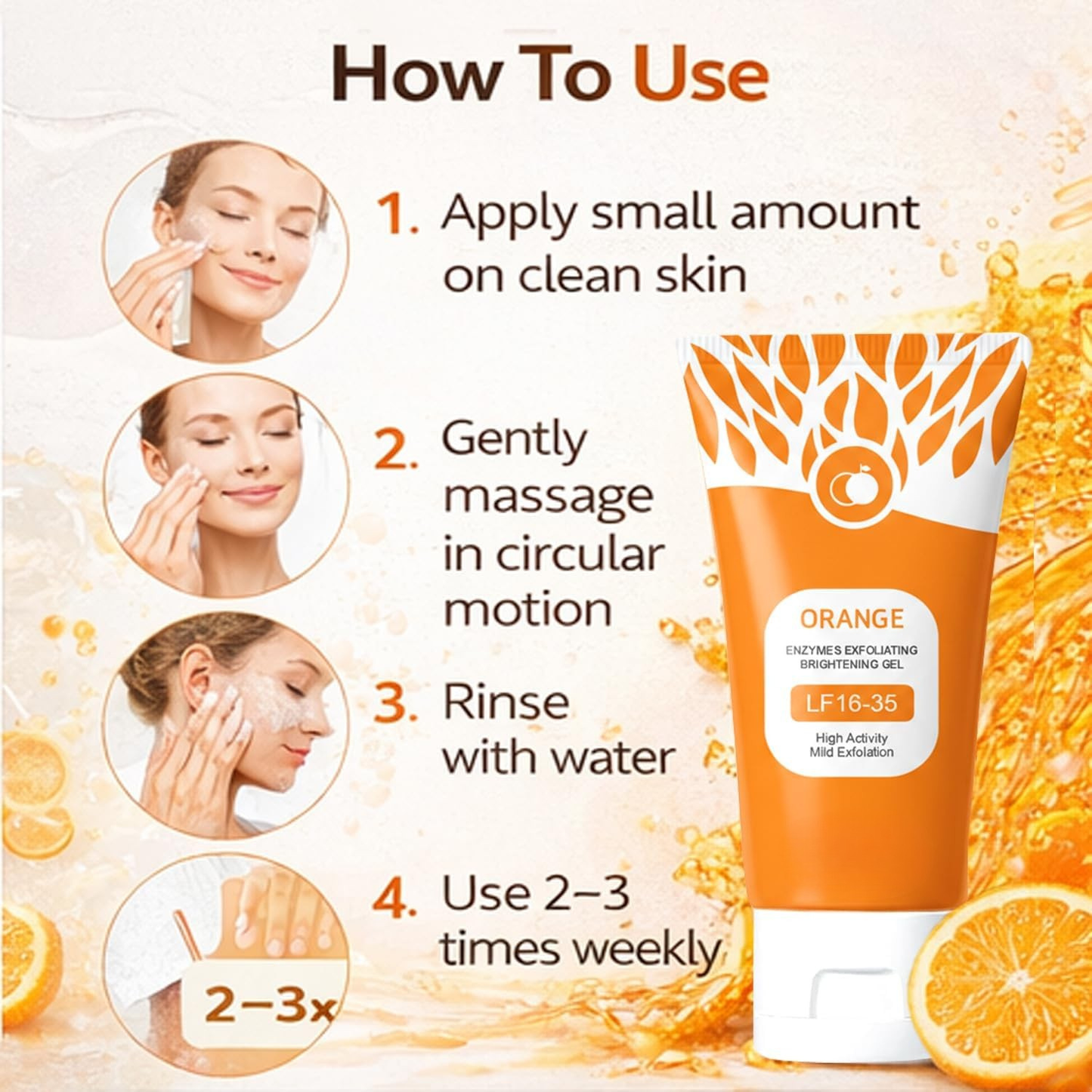 Orange Brightening Exfoliating Gel – Deep Cleansing Face Peeling Gel for Dead Skin Removal & Instant Glow – Smooth Radiant Skin